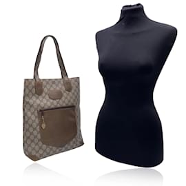 Gucci-Vintage hellbraune Einkaufstasche mit GG-Monogramm-Canvas-Braun