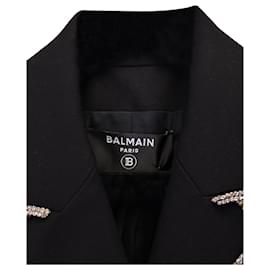 Balmain-Blazer con revers ricamato sul petto foderato Balmain in lana nera-Nero
