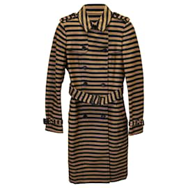 Burberry-Burberry Prorsum Spring 2012 Striped Trench Coat in Tan and Black Rayon-Brown,Beige
