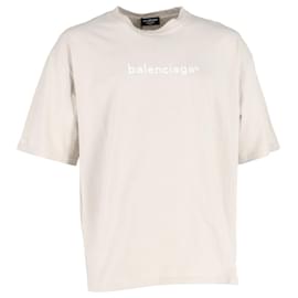 Balenciaga-Balenciaga Logo T-Shirt in Beige Cotton-Beige