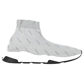 Balenciaga-Balenciaga Allover Logo Speed Sneakers in Grey Polyester-Brown