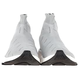 Balenciaga-Balenciaga Allover Logo Speed Sneakers aus grauem Polyester-Grau