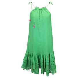 Zimmermann-Zimmermann Mini abito in pizzo sangallo arricciato Teddy in ramiè verde-Verde