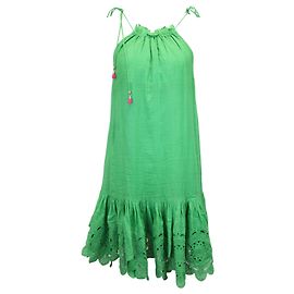Zimmermann Teddy Minikleid mit geraffter Broderie Anglaise in grünem Ramie Grün