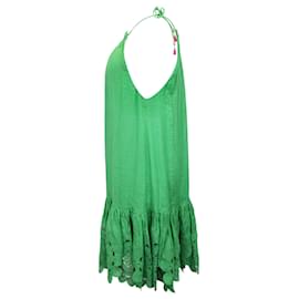 Zimmermann-Zimmermann - Mini-robe froncée en broderie anglaise Teddy en ramie verte-Vert