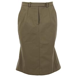 Alexander Mcqueen-Alexander McQueen Flared Knee-Length Skirt in Khaki Green Cotton-Green,Khaki