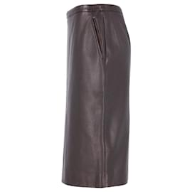 Hermès-Hermes Knee-Length Pencil Skirt in Brown Leather-Brown