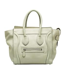Céline-Leather Luggage Tote Bag-White