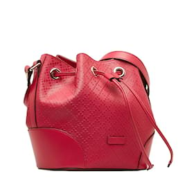 Gucci-Diamante Leather Hilary Medium Bucket Bag 354229-Red