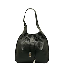 Gucci-Leather Drawstring Shoulder Bag 001 4030-Black