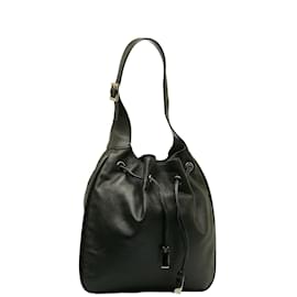 Gucci-Leather Drawstring Shoulder Bag 001 4030-Black