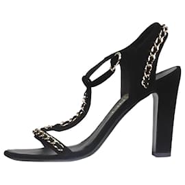 Chanel-Black open-toe chain detail heels - size EU 36.5-Navy blue