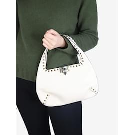 Valentino-Cream Rockstud leather shoulder bag-Cream