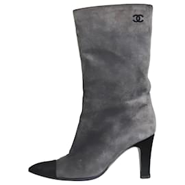 Chanel-Grey suede boots with pointed toe - size EU 36.5-Grey