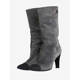 Chanel-Boots en daim gris à bout pointu - taille EU 36.5-Gris