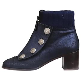 Chanel-Blue CC button ankle boots - size EU 37-Blue