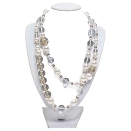 Chanel-White bead and pearl embellished necklace-White