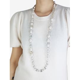 Chanel-Collar adornado con cuentas y perlas blancas-Blanco