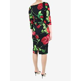 Dolce & Gabbana-Vestido negro y rojo con estampado de rosas en mezcla de seda - talla UK 12-Otro