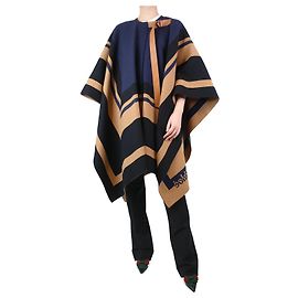 Chloé Navy and beige striped wool cape  - One size Blue