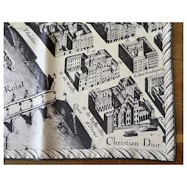 Christian Dior-Carré Plan de Paris 100% sergé de soie 88 x 86 cm - Neuf  "collector"-Gris,Blanc cassé