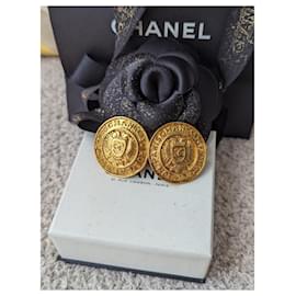 Chanel-CC Rue Cambon Paris Logo Vintage Boucles d'Oreilles Clips Box-Doré