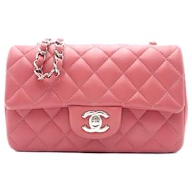 Chanel-Chanel Pink Mini Rectangular Classic Lambskin Single Flap-Pink