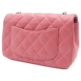 Chanel-Chanel Pink Mini retangular clássico em pele de cordeiro com aba única-Rosa