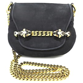 Gucci-Gucci Black Suede Tigrette Chain Bag-Black