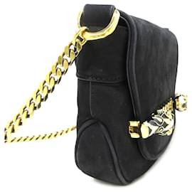 Gucci-Gucci Black Suede Tigrette Chain Bag-Black