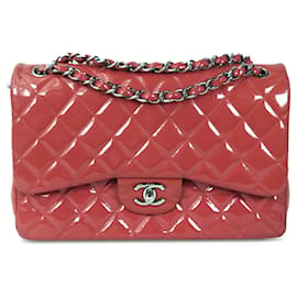 Chanel-Chanel Pink Jumbo Classic Patent Double Flap-Pink