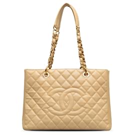 Chanel-Chanel Brown Caviar Grand Shopping Tote-Brown,Beige