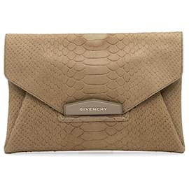 Givenchy-Givenchy Brown Medium Embossed Antigona Envelope Clutch Bag-Brown,Beige