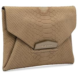 Givenchy-Givenchy Brown Medium Embossed Antigona Envelope Clutch Bag-Brown,Beige