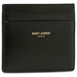 Saint Laurent-Tarjetero de cuero negro Saint Laurent-Negro