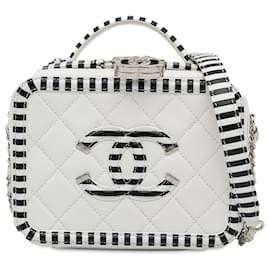 Chanel-Borsa da trucco Chanel in filigrana CC piccola caviale bianca-Nero,Bianco