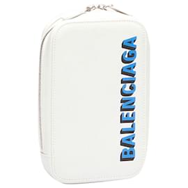 Balenciaga-Bolsa mensageiro de couro com logotipo branco Balenciaga-Branco