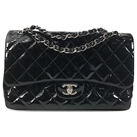 Chanel-Chanel Black Jumbo Classic Flap doublé de brevet-Noir