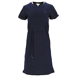 Tommy Hilfiger-Tommy Hilfiger Damen-T-Shirt-Kleid aus Baumwolle mit Kordelzug aus marineblauer Baumwolle-Marineblau