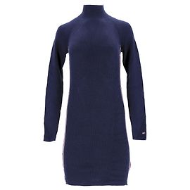 Tommy Hilfiger Damen-Pulloverkleid mit Trichterhals aus marineblauer Baumwolle Marineblau