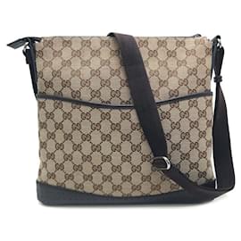 Gucci-GG Canvas Crossbody Bag 145857-Brown