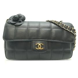 Chanel-Bolsa extra mini quadrada com aba para colcha-Preto
