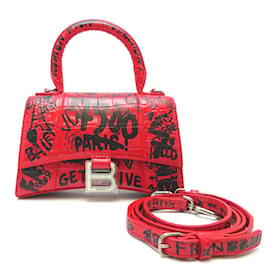Balenciaga-Borsa a mano Graffiti Hourglass XS 592833-Rosso