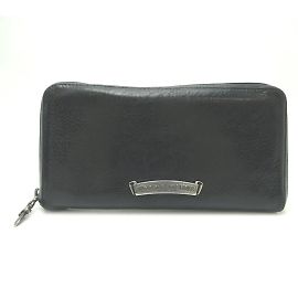 Chrome Hearts Leather Zip Around Wallet Leather Long Wallet in Very Good Condition Black