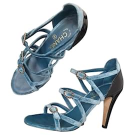 Chanel-Chanel Blue Velvet Sandals-Blue