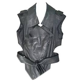 Chanel-Chanel Black Leather Vest Jacket-Black