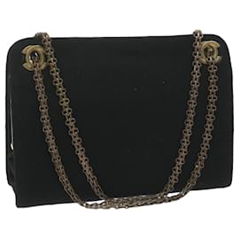 Chanel-CHANEL Bolsa de ombro com corrente de algodão preta CC Auth bs11474-Preto