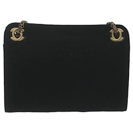 Chanel-CHANEL Chain Sac à bandoulière en coton Noir CC Auth bs11474-Noir