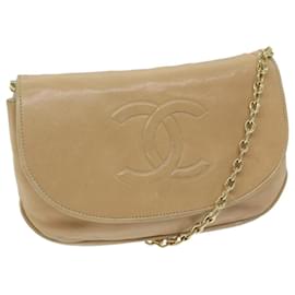 Chanel-CHANEL Kette Umhängetasche Lammfell Beige CC Auth bs11053-Beige