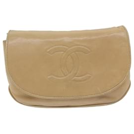 Chanel-CHANEL Chain Shoulder Bag Lamb Skin Beige CC Auth bs11053-Beige